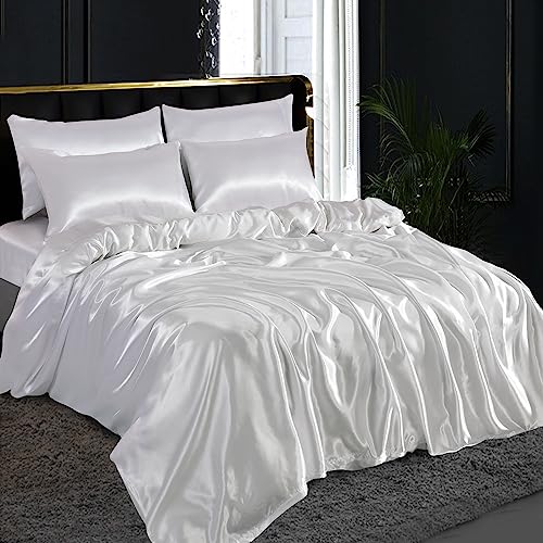 ZIMEL HOMES 6 piece-Satin sheets Soft bedding shiny silky bedding sets, duvet cover, Fitted sheet set, 4 pillowcases