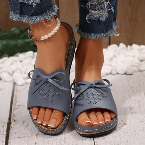 Wedge Sandals for Women 2025 Summer Arch Support Orthopedic Slippers, Bow Knot Decor Fish Mouth Sandals Open Toe Slip on Slippers Casual Walking Beach Slipper All Day Comfort4