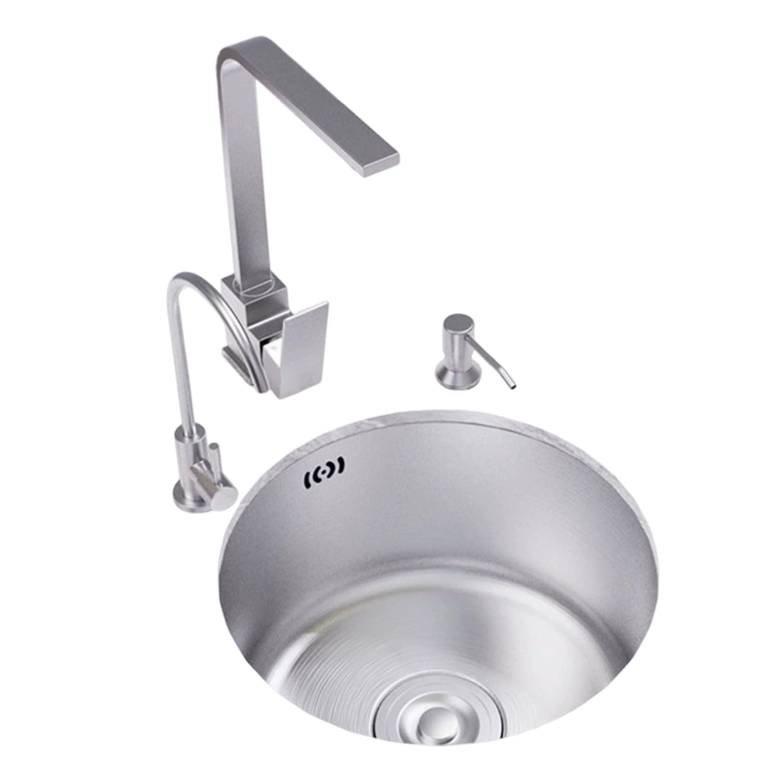 WBJGUOD Kitchen Sink Round Undermount/Topmount Workstation Stainless Steel with Pull-Out Faucet Silent Operation for Caravans, Kitchens, Dining Rooms and Bars