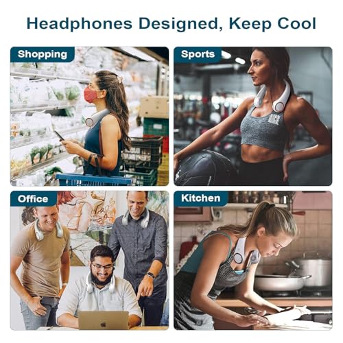 Image of TMY Portable Hanging Bladeless Neck Fan (White) | Rechargeable Battery Operated Personal Fan | 3 Speed Wearable Cooling Fan | Hands-Free USB Neck Fan for Travel, Office, Outdoor & Gym (TMYP16)