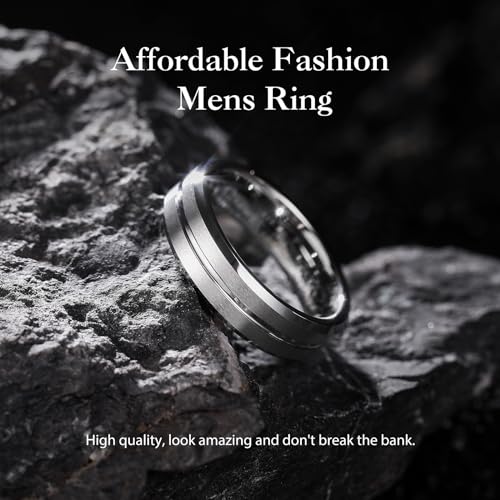 Image of King Will Tungsten Carbide Wedding Band for Men Women-6 /8 /10mm Width Multicolor Available with Grooved Center Wedding Ring Suitable for Work, Gym Comfort Fit Size 4-16