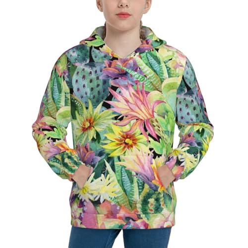 Watercolor Blooming Cactus Kid Hoodies Boys Sweatshirts Girls Pullover with Pocket