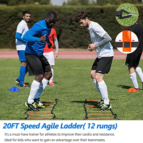 Haootadiy Speed Agility Training Equipment Set, Football Training Equipment for Youth Includes 20FT Agility Ladder,12 Cones,Parachute, Resistance Rope for Training Athletes & Kids (Multicolour)