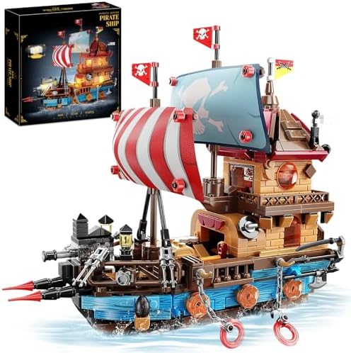 Pirate Ship Building Sets with Lights, Creative Model Ship Boat Pirate Themed Toys Building Kits for Home Decor, 916 Pieces Christmas Birthday Gift for Adults Teens 14+