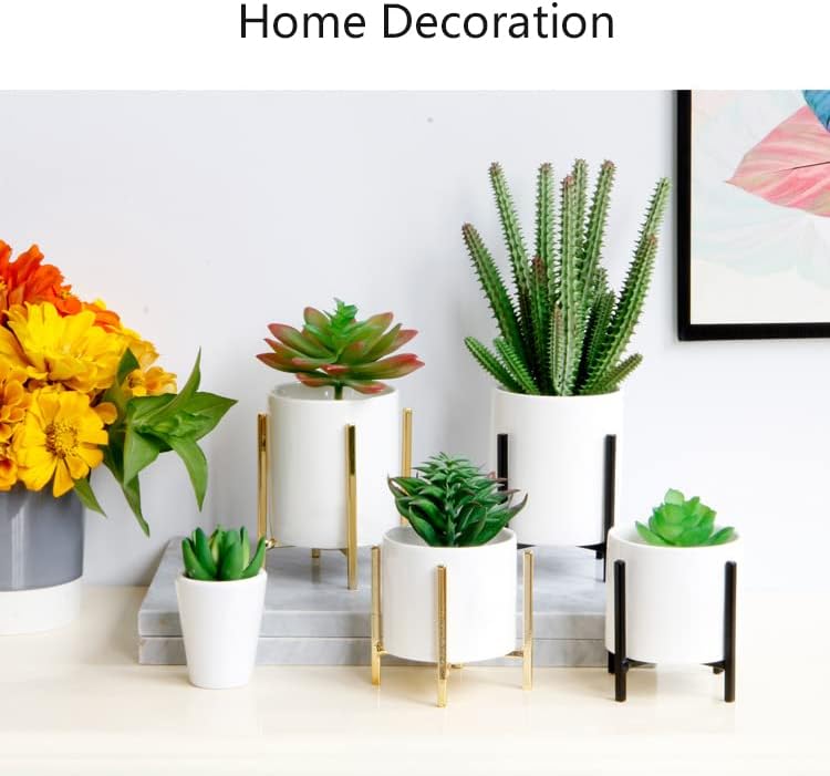 Miniatura 4 de SIEBOLD 4.2'' Succulent Plant Pots Succulent Planters, White Ceramic Succulent Cactus Mini Plant Pots with Golden Frame(Plants NOT Included)