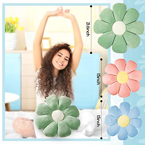 Yulejo 3 Pcs Daisy Flower Shaped Throw Pillow Cute Floor Cushion Seating Flower Pillow Daisy Room Decor Flower Floor Pillow Cushion For Reading (Green, Pink, Blue,15/15/ 21.6 In) #TOP1