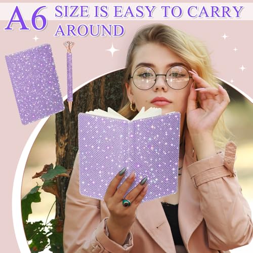 Ensemble stylo strass et carnet violet A5 rigide chic - 4
