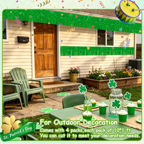 Image of 4 Pack 39 Feet Glitter Green Parade Float Decorations for Trailer Car, Glitter Foil Fringe Tinsel Streamers Banner Garland for Graduation Weeding St. Patrick's Homecoming Birthday Party(Glitter-Green)