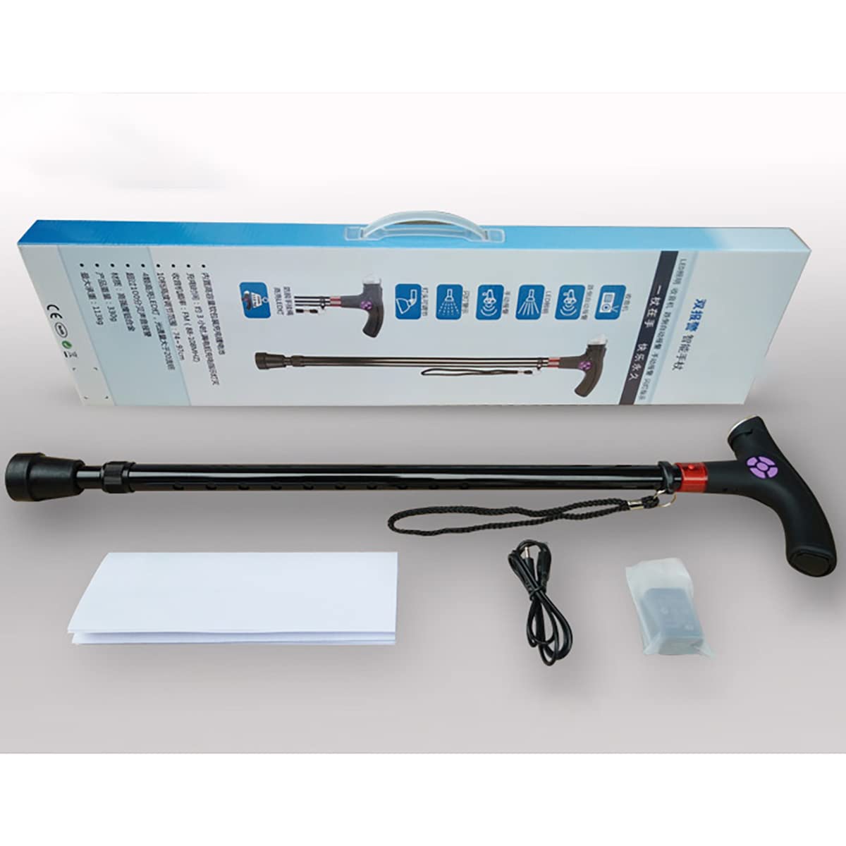 Bastón para caminar plegable inteligente, muleta electrónica multifuncional, bastón de trekking con ayuda para caminar con luz escalable, altura ajustable, color negro,Single leg (Dual Use)