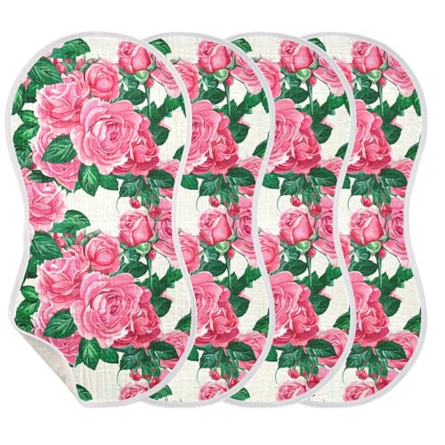xigua Roses Baby Burp Cloths for Newborn Boys and Girls 4 Pack, Soft & Absorbent Cotton Baby Burp Cloth, Baby Washcloths, Newborn Towel, Burp Rags3