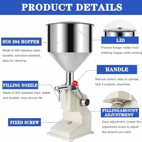 Riempitrice liquida - Riempitrice quantitativa a pressione manuale da 10-100 ml con tramoggia da 10 litri per miele, olio, shampoo - Riempitrice manuale per bottiglie di pasta per piccole imprese