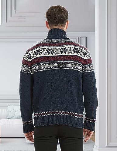 Kedera Men's Cardigan Sweaters Stand Collar Cable Thick Knitted Full Zip Sweater with Pattern2