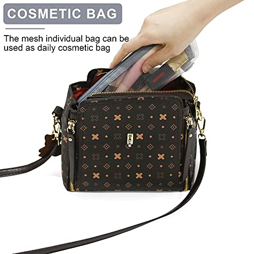 MDSTOP Hanging Roll-Up Makeup Bag / Toiletry Kit / Travel Organizer for Women - 4 Removable Storage Bags - Organize Make Up, Cosmetics, First Aid, Medicine, Personal Care, Bathroom, Palette / Brush Holder (Grey, 9