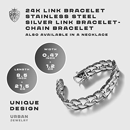 Beautiful Fleur De Lis 24K Gold Plated Link Bracelet or in 316L Stainless Steel Silver Men's link Bracelet 8.5 Inch Chain Bracelet for men, Available in Necklace as Well