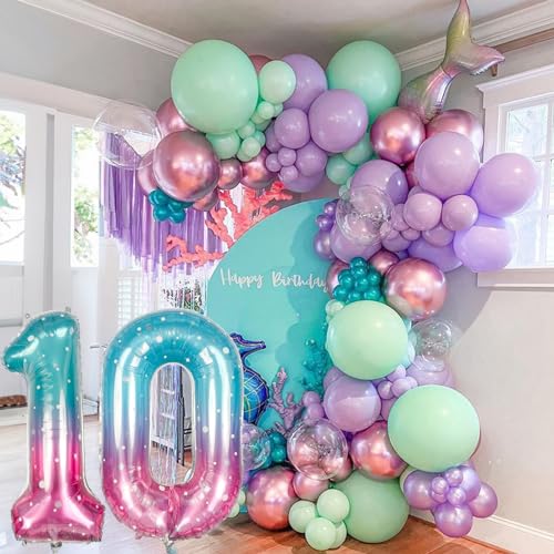 Image of Mermaid Number 0 Balloons 40 Inch, Large Purple Teal Rainbow Number Balloons 0-9 Set, Starry 0 Mylar Foil Balloon Numbers for Girls Women Baby Shower Birthday Graduation Anniversary Party Decorations