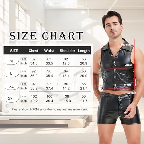 Men's Faux Leather Vest Tank Top Shirt Sleeveless Shirt Wet Look Undershirt Round Neck Shirt Nightwear4