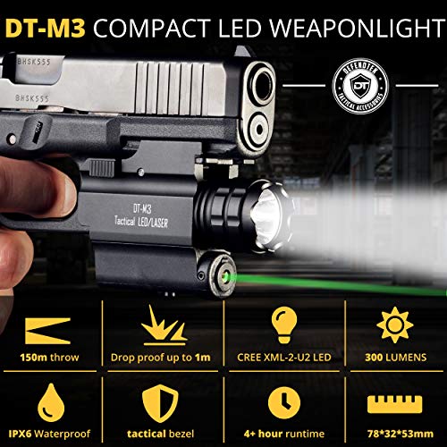 DefendTek DT-M3 Rechargeable Rail Mounted Green Laser Sight Combo Tactical LED Rail Mount Gun Flashlight with Quick Release 5mW 650nm Laser - Thumbnail 2