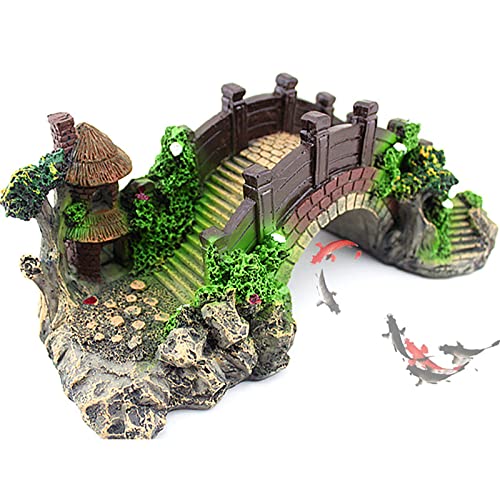 Kewmayer Aquarium Pont Ornement,Poissons Paysage Réservoir Décor, Aquarium Résine Pont réservoir de Poissons Arc Arche Pavillon Arbre Jardin Aquarium Ornement Paysage