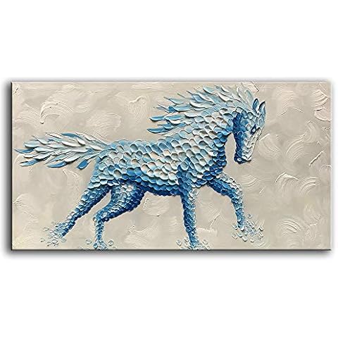 YaSheng Art -Animal Oil Painting on Canvas Texture 3D Horse Paintings Modern Home Sitting room Decor Abstract Artwork painting Canvas Wall Art. Framed Ready to Hang 24x48inch Cover