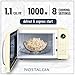 Nostalgia Retro 1000W Microwave Oven 1.1 Cu Ft Capacity – Child Safety Lock, 8 Auto-Cook Settings – Countertop Kitchen Appliance – Ivory