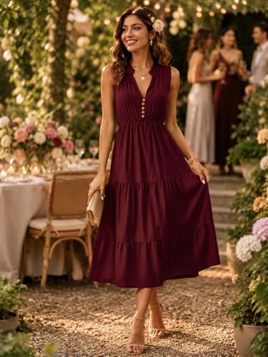 Image of BROVAVE Womens 2026 Summer Sleeveless Shirt Dress Collar Striped V Neck Casual Midi Dresses