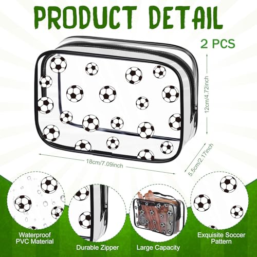 Zimocepuz Neceser de Fútbol, Transparente, 2 Piezas, con Cremallera, Gran Capacidad, Regalo Deportivo, Bolsas de Almacenamiento PVC Transparente, Resistente al Agua - imagen 2