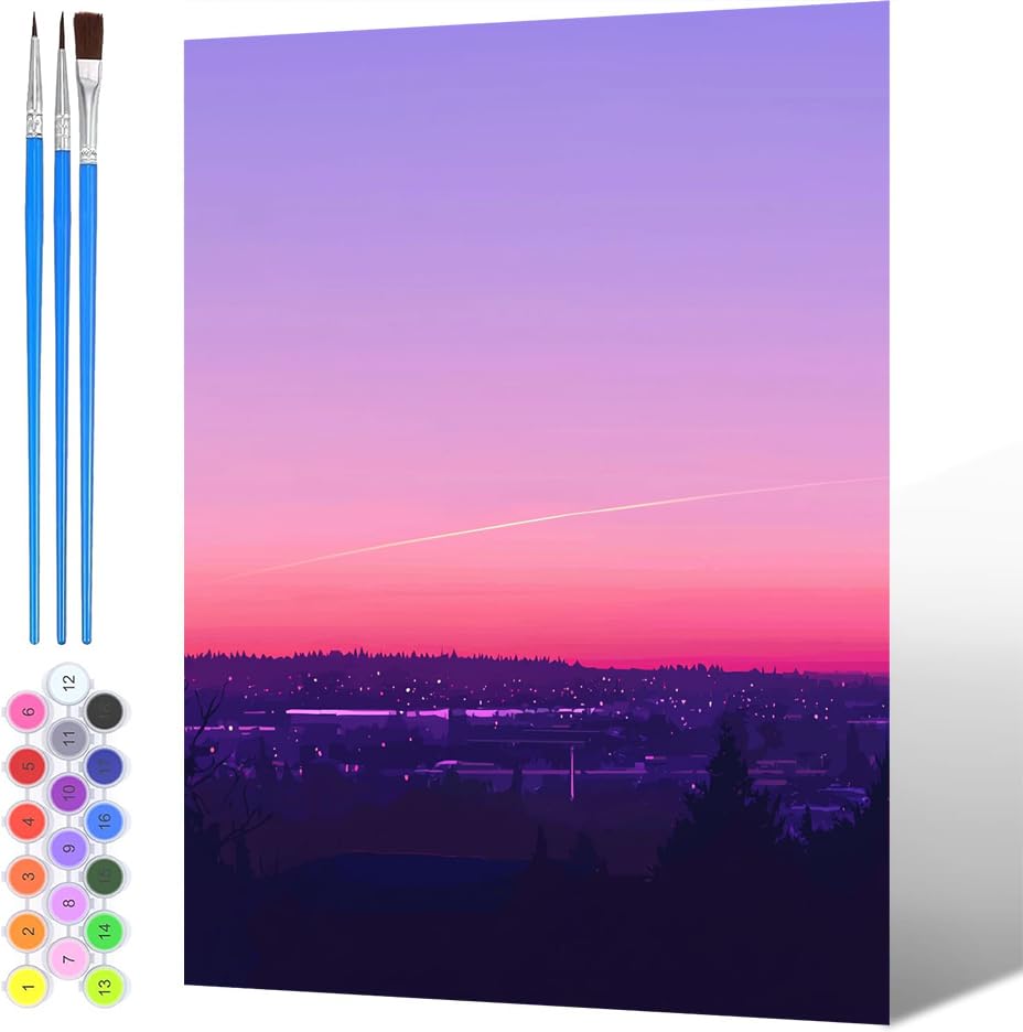 Pintura por Números para Adultos Ciudad, Pintura por números para Niños Paisajes, DIY Painting by Numbers Kits, con Pinceles Pigmento Acrílico (sin marco), Decoraciones del Hogar 40x50cm -1579