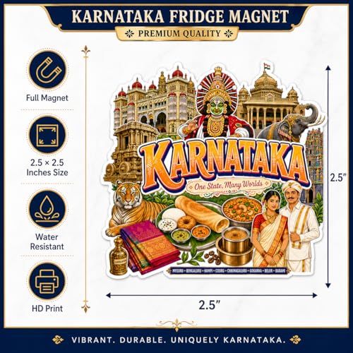 Image of Zesta Wooden Fridge Magnets Set | Refrigerator Decor Magnets for Kitchen | India Souvenir Fridge Magnet Collection | Wooden Magnet for Fridge Door Decoration (Karnataka)