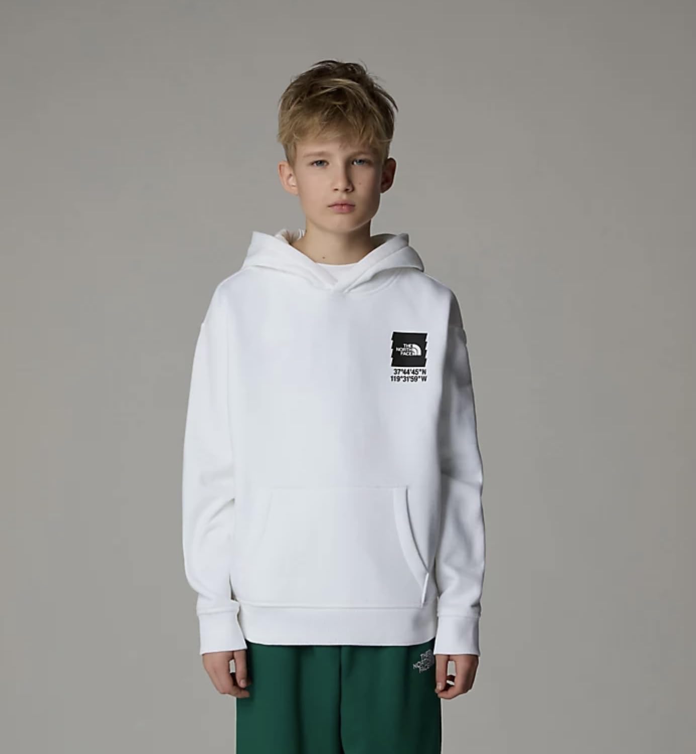 The North Face Boy's Coordinates Graphic Oversized Hooded Sweatshirt, Tnf White, 7-8 Years