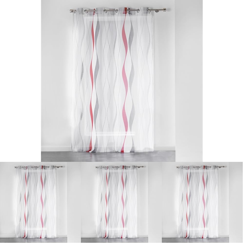 Douceur d'Intérieur, Voilage à Oeillets (140 x 240 cm) Ondulys Rouge, Voile Imprimé Transfert (Lot de 4)