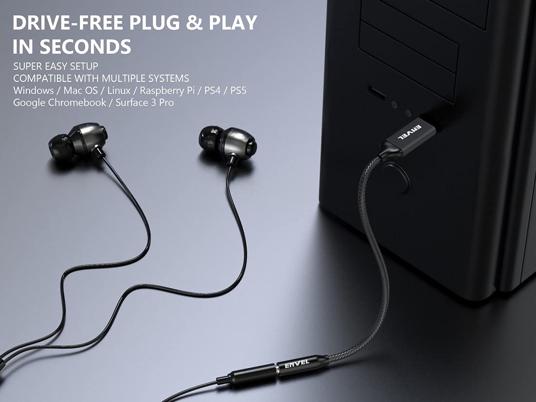 ENVEL Headset Adapter 3.5mm Female to USB Male, Builtin Chip External