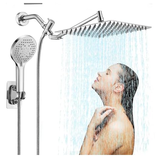 10 inch Rainfall Shower Head Combo Stainless Steel, THE FIRST WATERFALL mode, 10 Inch Rain Shower Head with Handheld 6 Spray Modes High Pressure, Overhead Shower Adjustable Extension Arm,Chrome