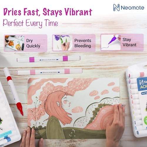Image of 24 Pcs Dual-Tip Acrylic Markers Set | Non-Toxic Art Supplies for Kids & Adults | Brush and Fine Tips for Drawing & Sketching | Includes Carry Case for Easy Storage | Ideal for Coloring Books