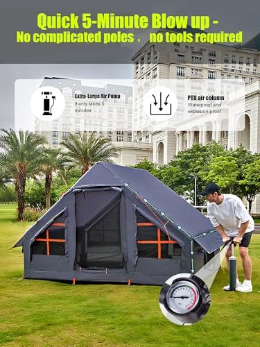 Carpa Inflable para Camping 4 Personas, Montaje Rápido en 5 Minutos, Impermeable, Resistente UV, con Ventana Transpirable a Prueba de Lluvia miniatura 2