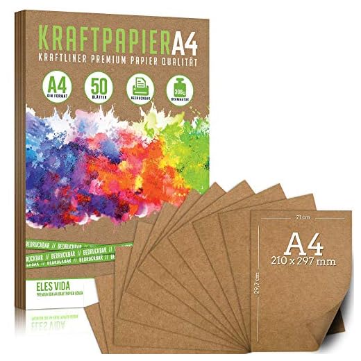 hojas de papel Kraft A4-300 g - 21 x 29,7 cm - Formato DIN EXACTO - Papel de artesanía y cartón natural Hojas de papel kraft de cartón Para la fabricación de cajas de cartón Regalos y etiquetas 50