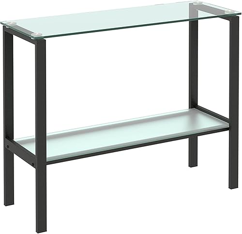 Miniatura 1 de Knocbel Moderna mesa consola de vidrio templado para entrada con marco de metal, sofá rectangular con estante de almacenamiento abierto, 39.4