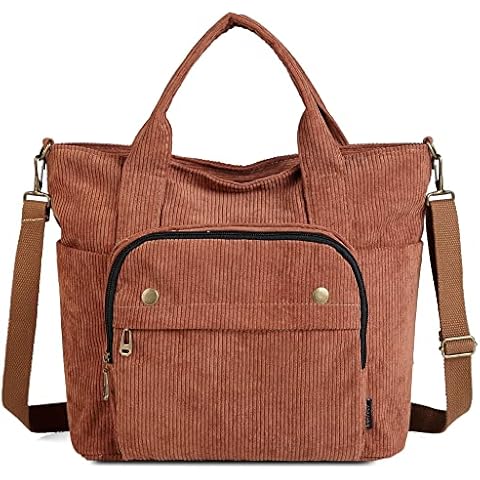 ibalulu Cord Bag Women's Shoulder Bag - Large Shopper Bag with Zip, Tote Bag Handbag Shoulder Bags for Work Office Travel Shopping School and Everyday Use, brown, Large Cover