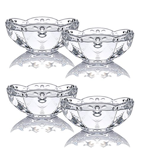 TAMUME Tazón de Helado Juego de 4 Tazón de Vidrio Transparente con Estampado de Flores, Ideal para Celebrar Helados en Verano, Copa de Postre Sundae de Vidrio