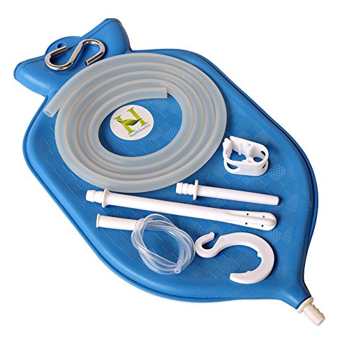 HealthGoodsIn - The Perfect Enema Bag Kit in Blue Color for Colon Cleansing with Silicone Hose (2 Quart, Open Top)