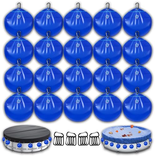 20 Pcs Pool Cover Weights with Hooks Thick PVC Leakproof Hanging Water Bags