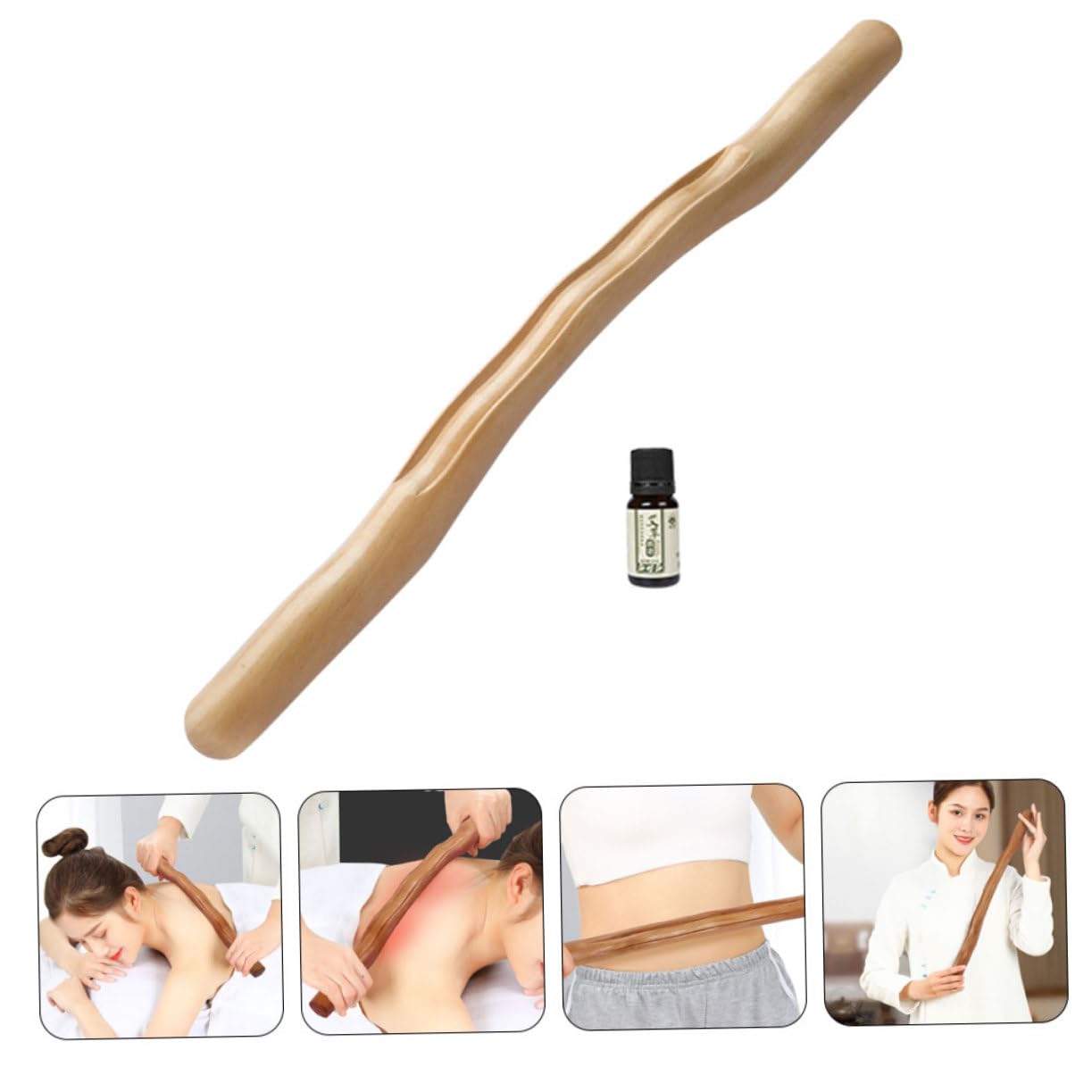 Palo de Masaje Corporal Portátil de Madera Beige, Uso Diario