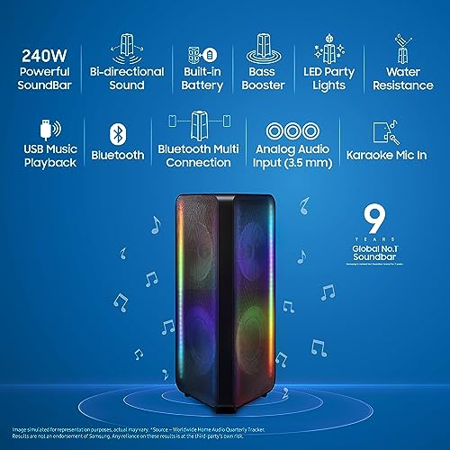 Image of Samsung 240 W {MX-ST50B /XL} Sound Tower High Power Audio, Bi-Directional Sound, Built-in Battery, Water Resistant, Party Lights, Bluetooth Multi-Connection and Bass Booster 2022 Model (Black)