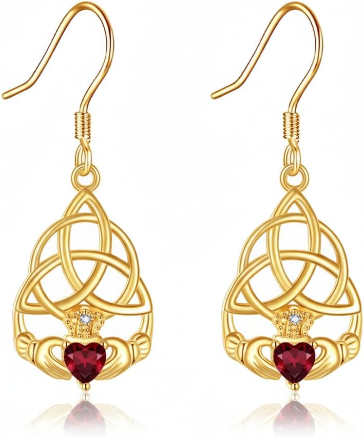 Claddagh Earrings for Women 925 Sterling Silver Celtic Knot Claddagh Dangle Earrings Irish Jewelry Gifts