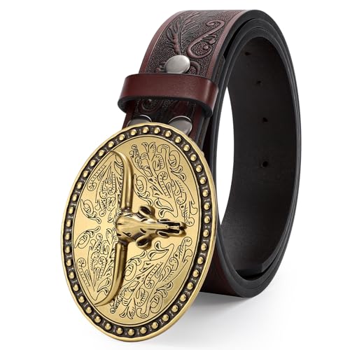 Mens Western Cowboy Belt Buckles, Genuine Leather belts, 1.5