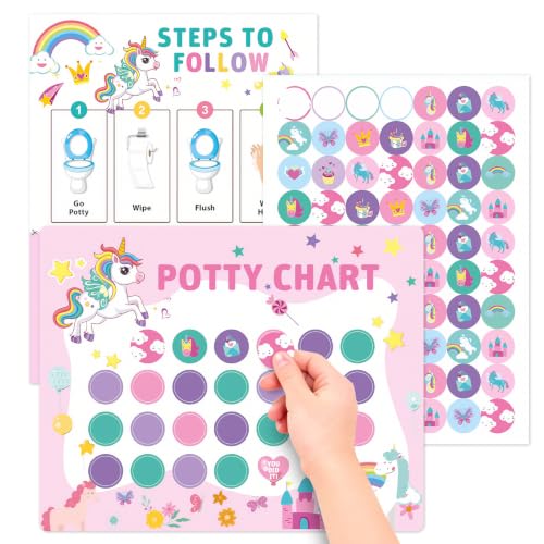 Unicorn Potty Training Chart for Toddlers 10 Potty Training Sticker Charts with 280 Reward Stickers Potty Reward Chart Sticker Chart for Kids Potty Toilet Training Aid for Boys Girls