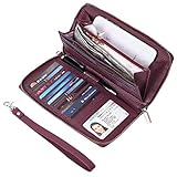 Estalon Women's Leather Wallet-RFID Blocking Zip Around Wristlet With Mobile Holder