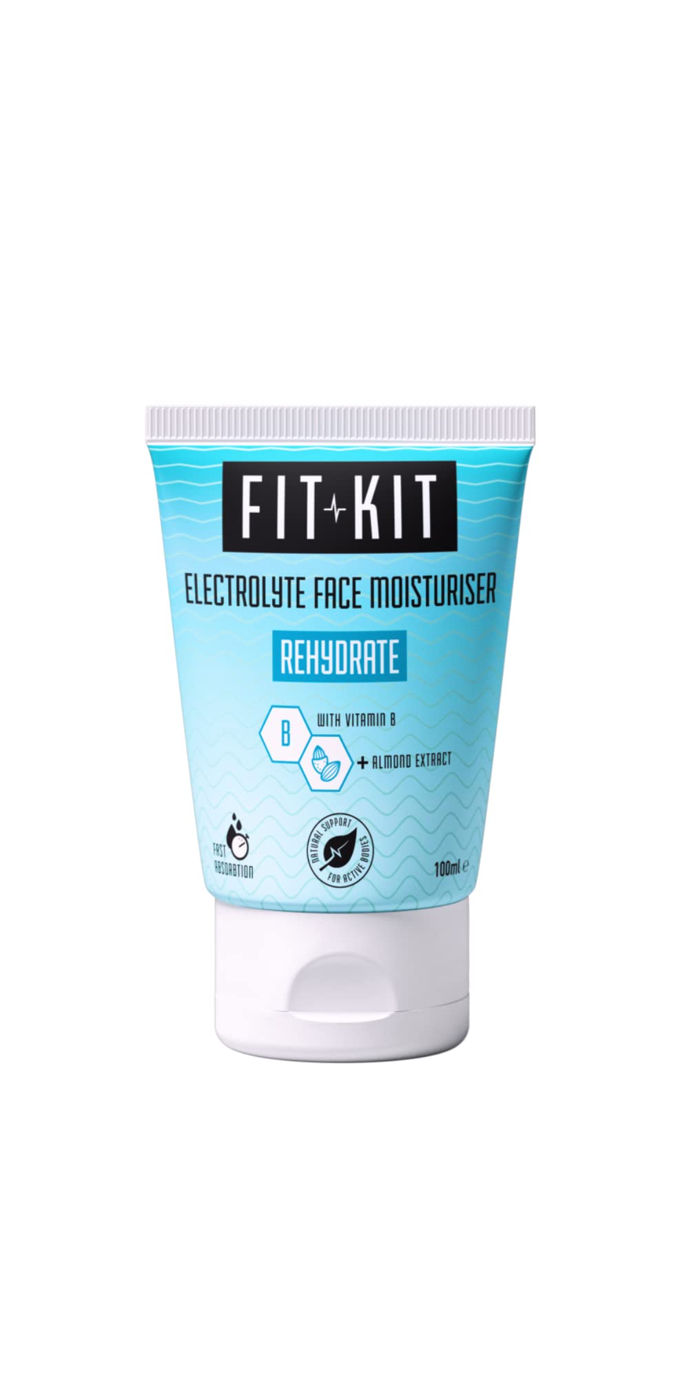 Fit Kit Rehydrate Electrolyte Face Moisturiser | Electrolytes with Vitamin B & Almond Oil to Restore Moisture & Hydration to Dry, Tired Skin Post Workout | Fast Absorption Daily Skincare | 100ml