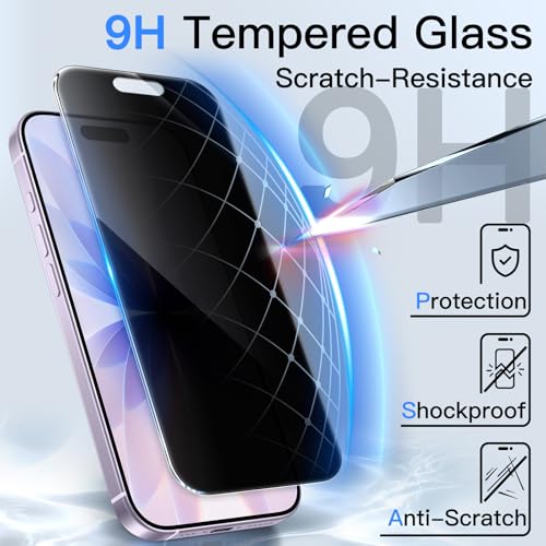 Image of Mr.Shield 360 True Privacy Screen Protector Tempered Glass Guard for iPhone 17 and iPhone 16 Pro, 4-Way Anti-Spy with Easy Installation Kit, 9H Hardness, 3D Curved Edges, Case-Friendly