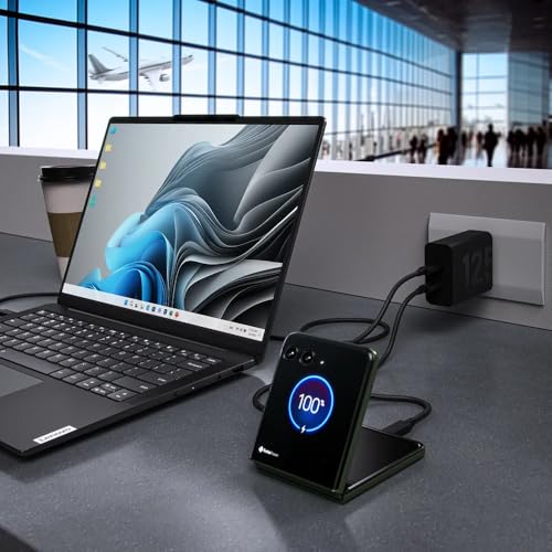 Image of Motorola TurboPower 125W Duo - GaN PPS Dual Port Charger + 6.5A e-Marked 3.3ft USB-C to USB-C Cable for Moto Edge 50 Pro, Edge 50 Ultra, Edge 30 Ultra, High Powered Type C Laptops