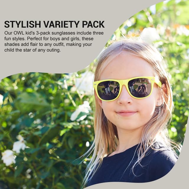 OWL Kid's Assorted 3 Pack Sunglasses – UV Protection Heart, Polarized Retro, Stylish Aviator Sunglasses for Boys and Girls4